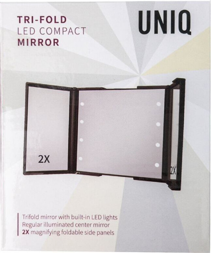 Trifold kosmetikk / sminkespeil med LED-lys fra UNIQ, svart