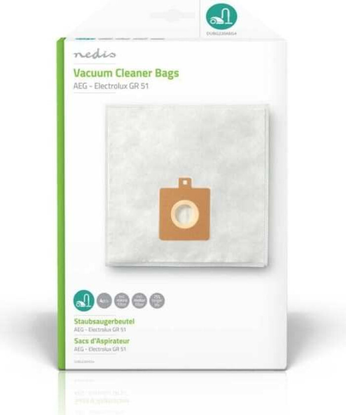 Nedis Støvsugepose-   4 stk.   Syntetisk   Mest solgt for: AEG / Electrolux   Hvit