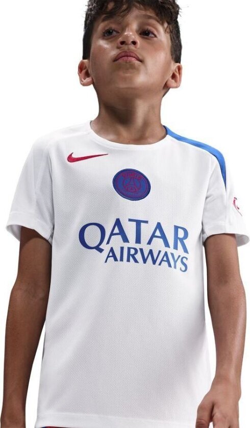 Paris Saint Germain Trenings T-Skjorte Dri-FIT Strike 3. - Hvit/Hyper Royal/Rød Barn - Nike, størrelse L: 147-158 cm