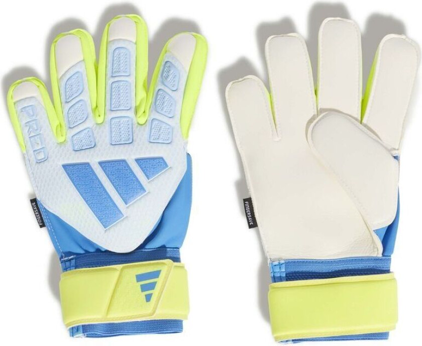 Keeperhansker Predator Match Fingersave Ice Cold Precision - Crystal Sky/ray Blue/gul Barn, størrelse 6