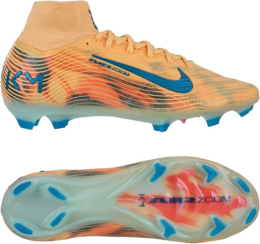 Air Zoom Mercurial Superfly 10 Elite FG Mbappé Personal Edition - Oransje/Neo Turkis/Grønn - Gress (FG), størrelse 45½