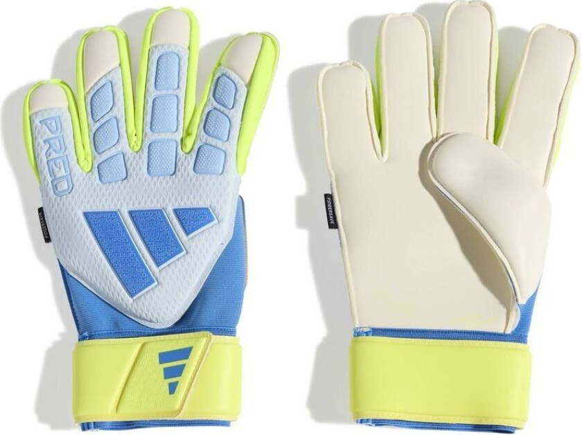 Keeperhansker Predator Match Fingersave Ice Cold Precision - Crystal Sky/ray Blue/gul, størrelse 10
