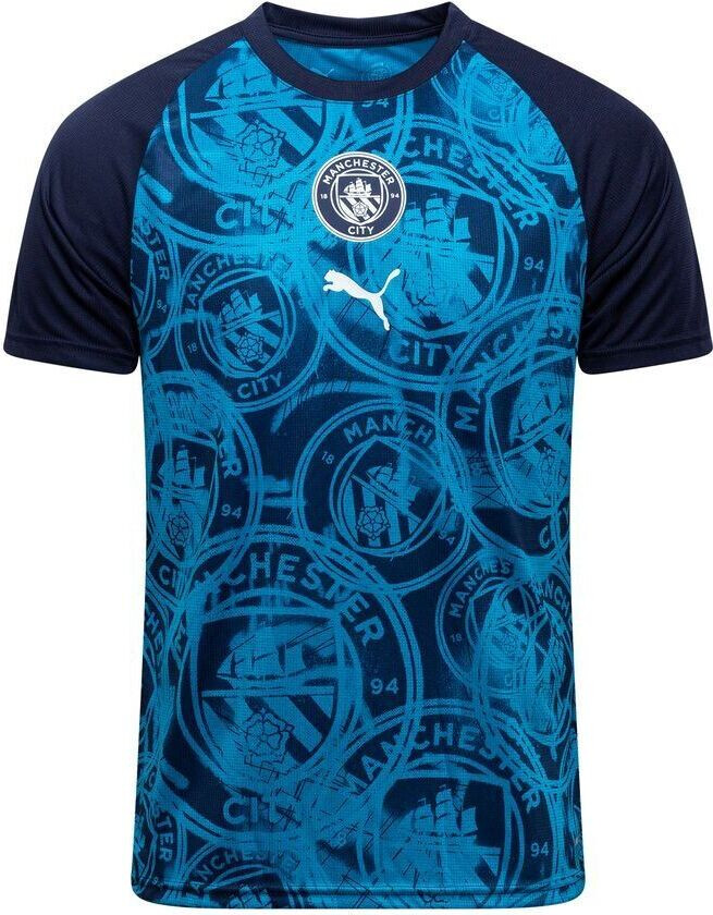 Manchester City Trenings T-Skjorte Pre Match - Navy/Tropisk blå - PUMA, størrelse Large