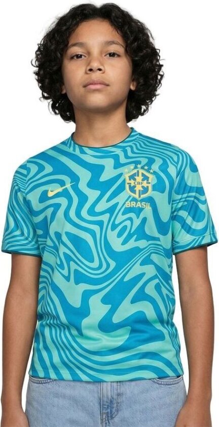 Brasil Trenings T-Skjorte Dri-FIT Pre Match World Cup 2026 - Light Menta/Blå Barn - Nike, størrelse XS: 122-128 cm