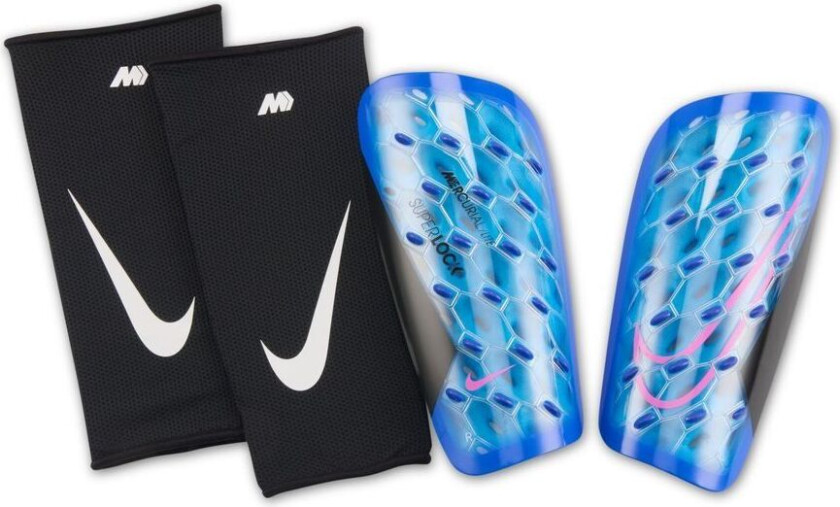 Leggbeskyttere Mercurial Lite Superlock Attack - Blå/Svart/Rosa, størrelse Large/170-180cm