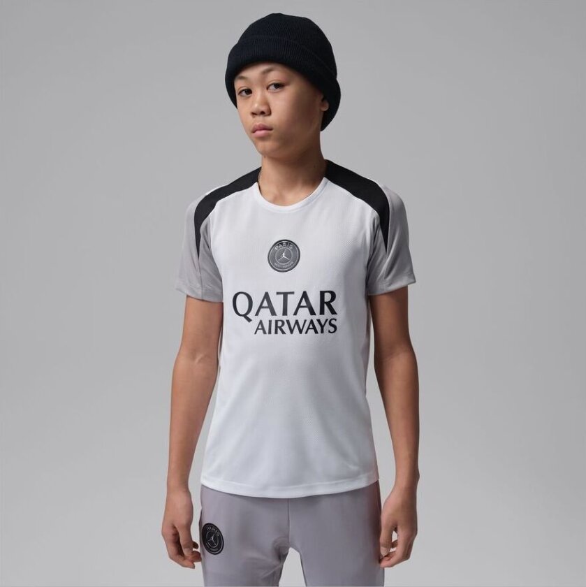 Paris Saint Germain Trenings T-Skjorte Dri-FIT Strike Jordan x PSG Night Edition - Hvit/Atmosphere Grå/Svart Barn - Nike, størrelse M: 137-147 cm