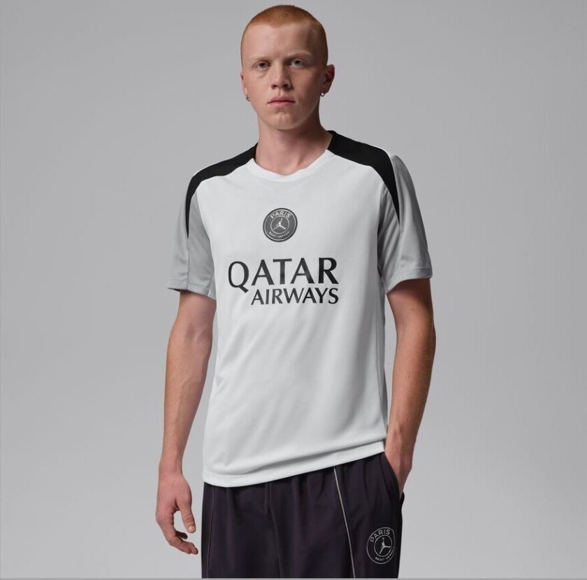Paris Saint Germain Trenings T-Skjorte Dri-FIT Strike Jordan x PSG Night Edition - Hvit/Atmosphere Grå/Svart - Nike, størrelse Small