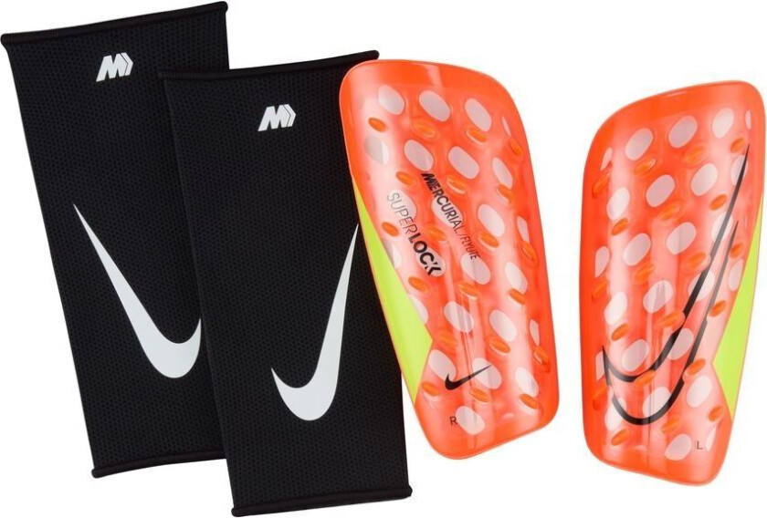 Leggbeskyttere Mercurial Flylite Superlock Max Voltage - Hyper Crimson/volt/svart, størrelse Small/140-150cm