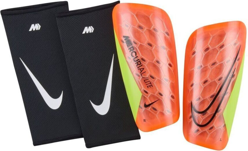 Leggbeskyttere Mercurial Lite Max Voltage - Hyper Crimson/volt/svart, størrelse Small/140-150cm