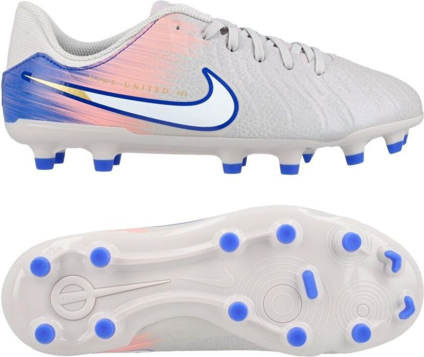Tiempo Legend 10 Academy MG United - Vast Grey/Blå Barn - Multi Ground (MG), størrelse 32