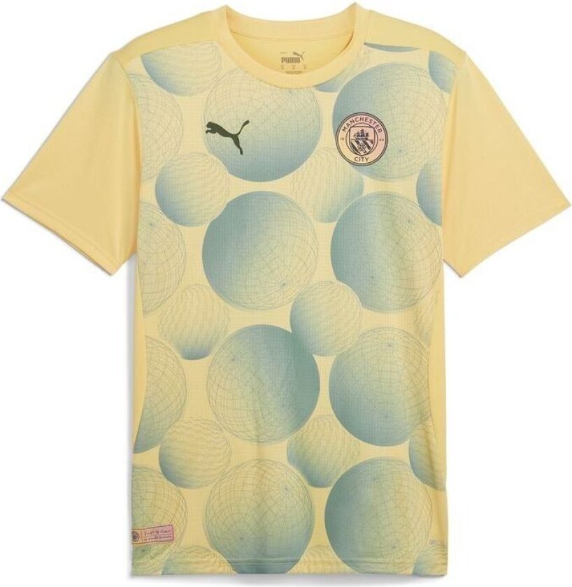 Manchester City Trenings T-Skjorte Pre Match - Lin/Blå - PUMA, størrelse Small