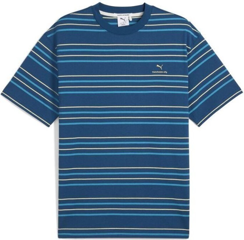 Manchester City T-skjorte MMQ Striped - Seiling Blue/Tropisk blå - PUMA, størrelse X-Small
