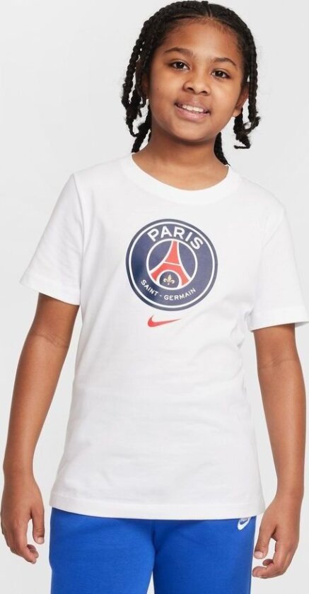 Paris Saint Germain T-skjorte Crest - Hvit Barn - Nike, størrelse S: 128-137 cm