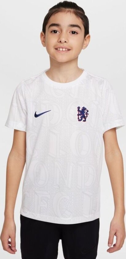 Chelsea Trenings T-Skjorte Dri-FIT Academy Pro Pre Match - Hvit/Ren platina/Rush Blå Barn - Nike, størrelse M: 137-147 cm