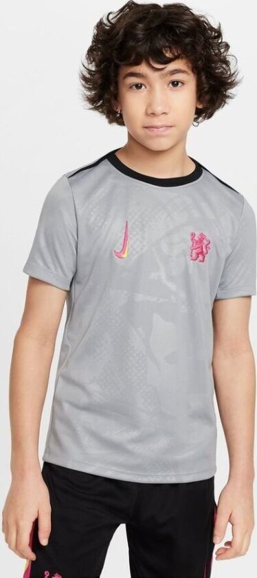 Chelsea Trenings T-Skjorte Dri-FIT Academy Pro Pre Match 3. - Grå/Svart/Rosa Barn - Nike, størrelse M: 137-147 cm
