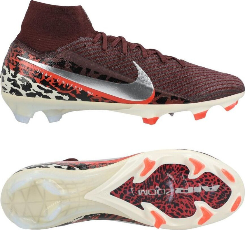 Air Zoom Mercurial Superfly 10 Elite FG United - Bordeaux/Metallisk sølv/Universal Red/Grå - Gress (FG), størrelse 36½