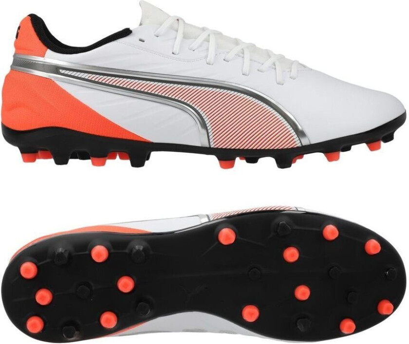 King Match MG Untamed - White/ Sølv/rød - Multi Ground (MG), størrelse 44