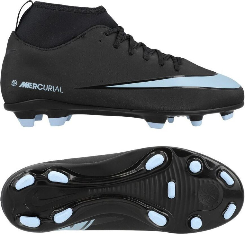Mercurial Superfly 10 Club MG Shadow - Svart/Isblå Barn - Multi Ground (MG), størrelse 36