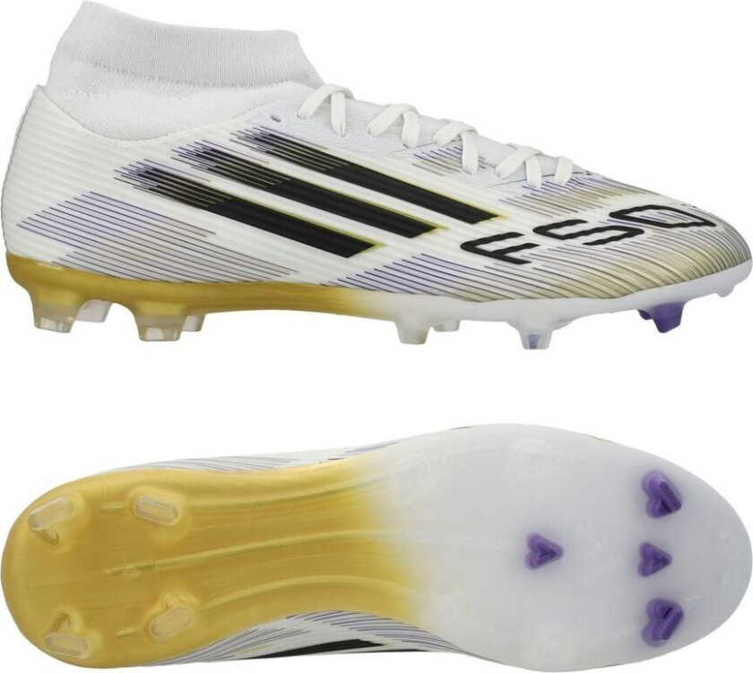 F50 League Mid FG/AG Road to Glory - Fottøy Hvit/Svart/Gull Metallisk, størrelse 42⅔