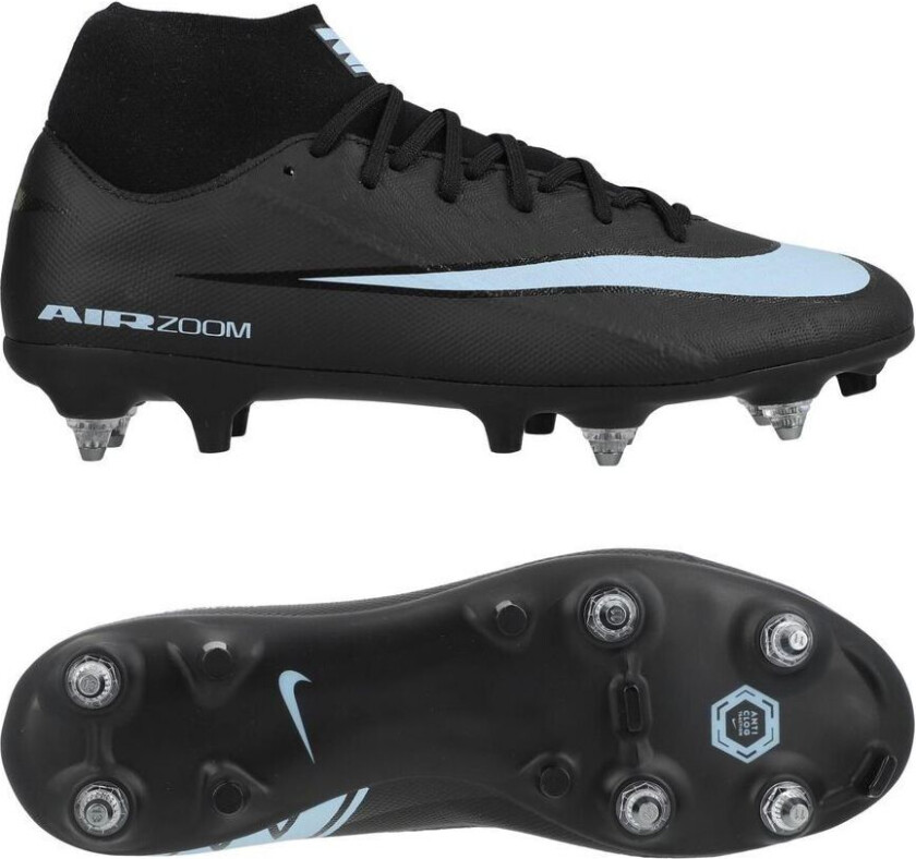 Air Zoom Mercurial Superfly 10 Academy SG-PRO Anti-Clog Shadow - Svart/Isblå - Vått gress (SG), størrelse 42½