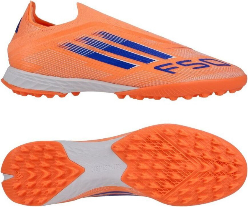 F50 Pro Laceless TF Coral Blaze - Oransje/Lucid Blue/Fottøy Hvit - Turf (TF), størrelse 44⅔
