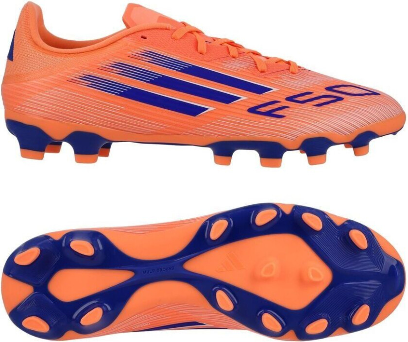 F50 League MG Coral Blaze - Oransje/Lucid Blue/Fottøy Hvit - Multi Ground (MG), størrelse 44