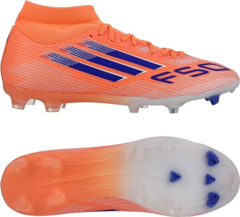F50 League Mid FG/AG Coral Blaze - Oransje/Lucid Blue/Fottøy Hvit, størrelse 46⅔