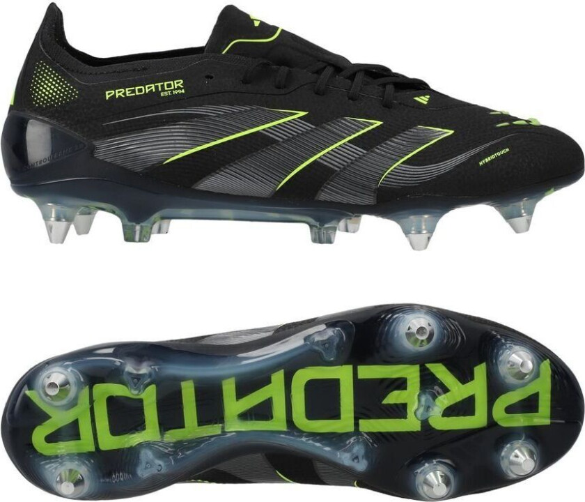 Predator Elite SG Electric Stealth - Svart/Grå/Sitron - Vått gress (SG), størrelse 40⅔