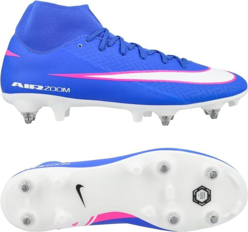 Air Zoom Mercurial Superfly 10 Academy SG-PRO Anti-Clog Attack - Blå/Hvit - Vått gress (SG), størrelse 42½