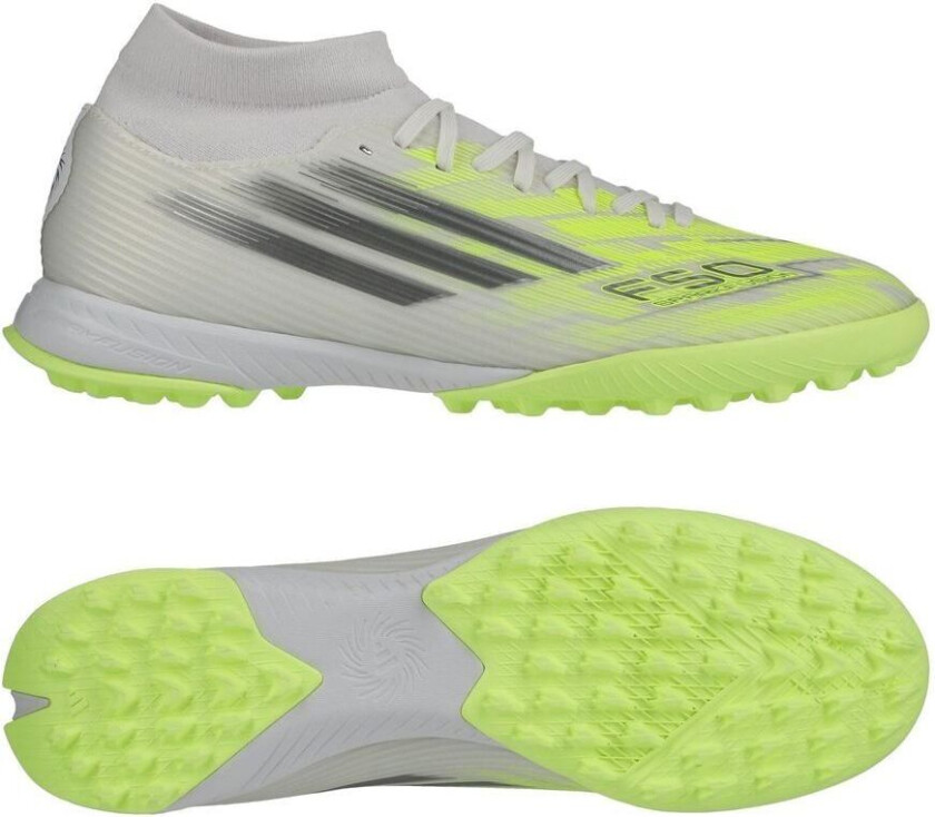 F50 League Mid TF Sparkfusion Born For Goals - Fottøy Hvit/Metall/Gul Kvinner - Turf (TF), størrelse 38