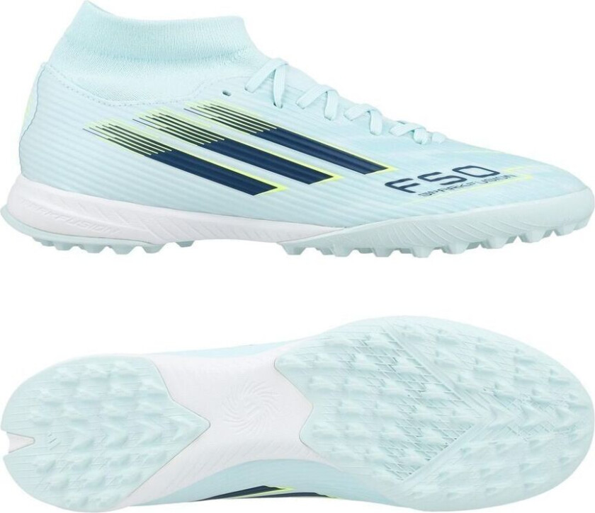 F50 League Mid Tf Sparkfusion Ice Cold Precision - Almond Blue/dune Pearl/gul Kvinner - Turf (Tf), størrelse 37⅓