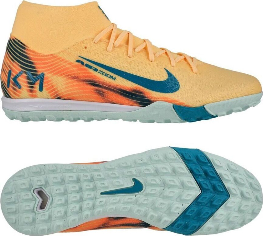 Air Zoom Mercurial Superfly 10 Academy TF Mbappé Personal Edition - Oransje/Neo Turkis/Grønn - Turf (TF), størrelse 45½
