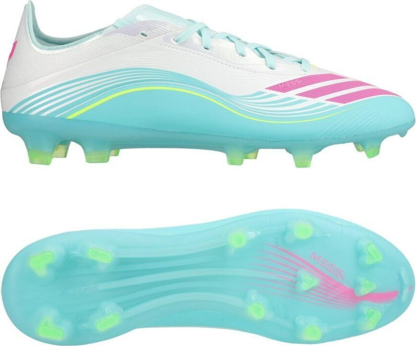 F50 Messi Pro FG Aurora Radiante - Fottøy Hvit/Lucid Pink/Flash Aqua - Gress (FG), størrelse 40⅔