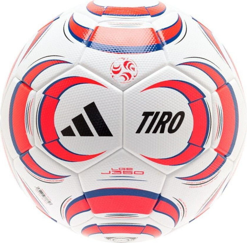 Fotball Tiro League J350 - Hvit/Svart/Lucid Red/Blå, størrelse Ball SZ. 5