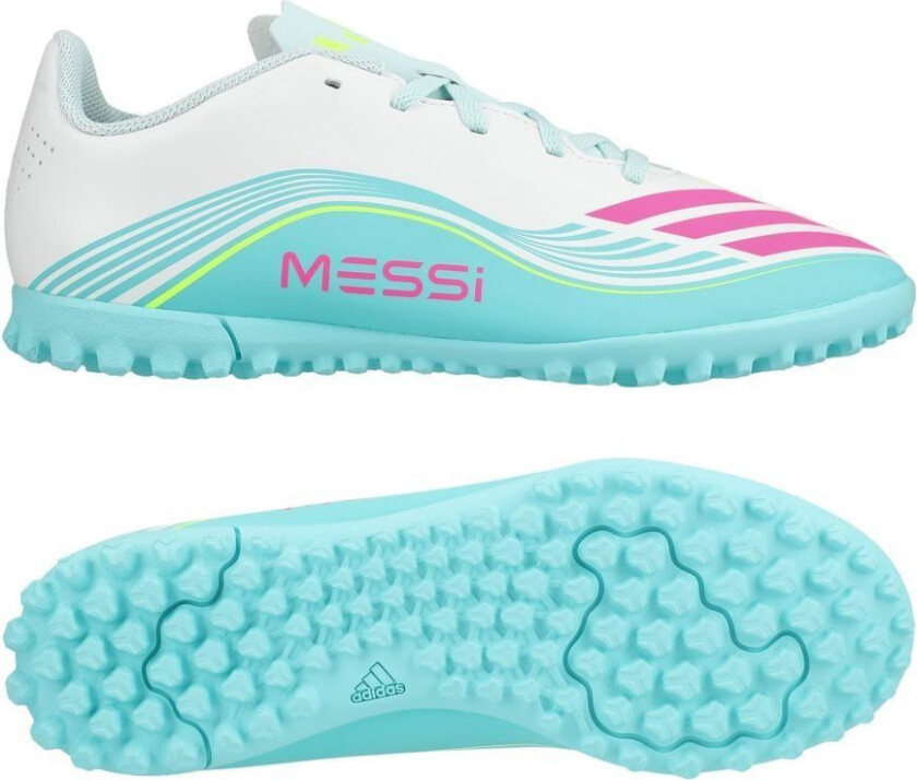 F50 Messi Club TF Aurora Radiante - Fottøy Hvit/Lucid Pink/Flash Aqua Barn - Turf (TF), størrelse 38