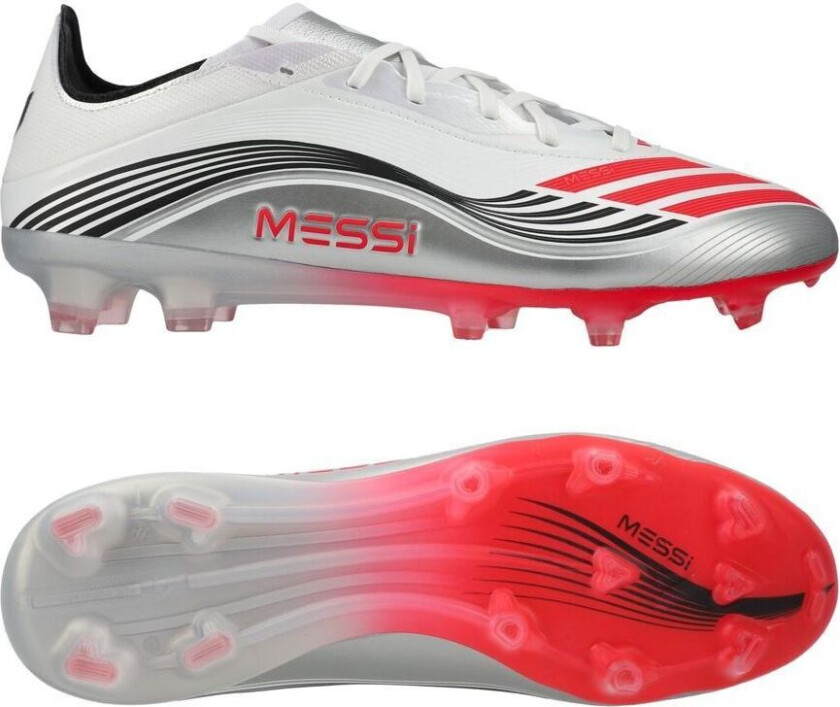 F50 Messi Pro FG Prestig10 - Fottøy Hvit/Lucid Red/Sølv Metallisk - Gress (FG), størrelse 44⅔