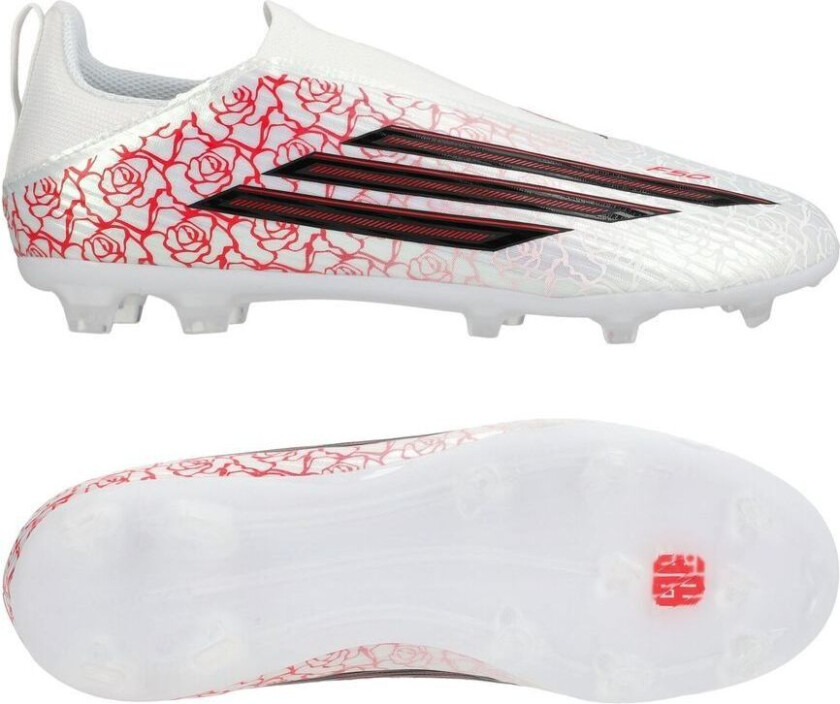 F50 League Laceless FG/AG Lamine Yamal - Fottøy Hvit/Svart/Lucid Red Barn, størrelse 28½