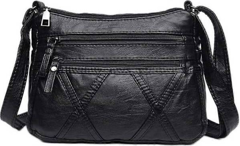 Myke og smidige PU-skinnvesker, skuldervesker, crossbody-vesker og messenger-vesker for kvinner Svart T1