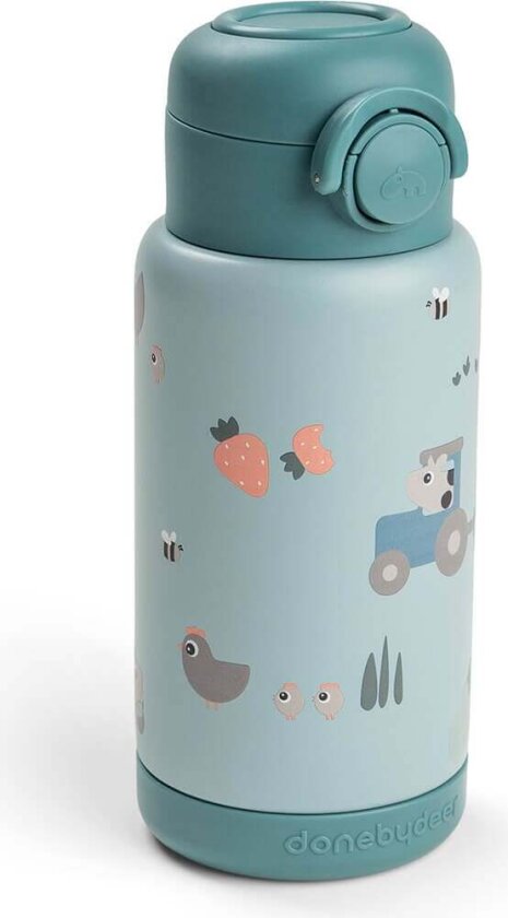 Insulated straw bottle - Tiny farm Blue - 340 ml