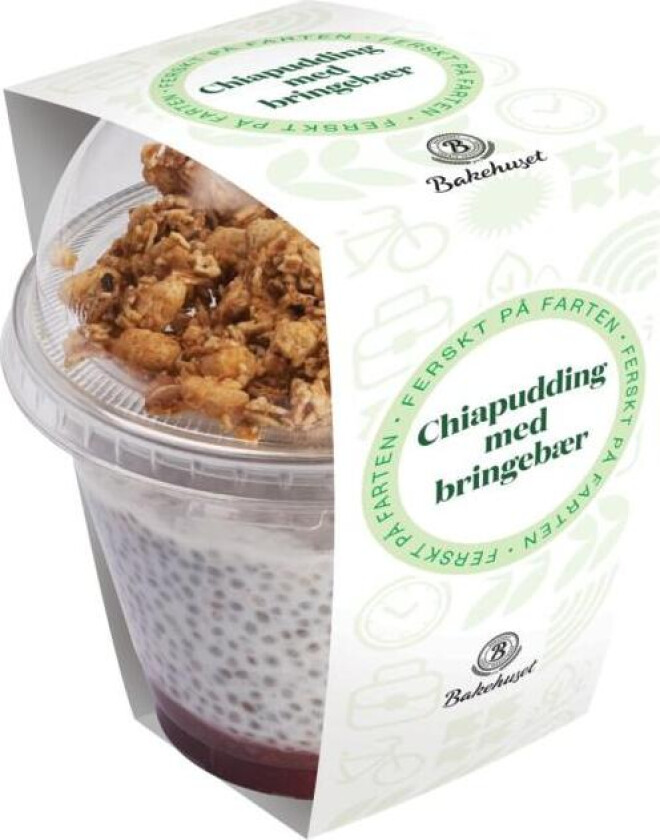 Chiapudding Bringebæ Chiapudding med bringebærsyltetøy og digg musli.