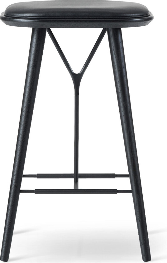 Spine Wood Base Stool, Svartlackerad, Svart metall, Lädergrupp 0, 38 Black - Barstoler - Space Copenhagen - Svart - Lær/Tre
