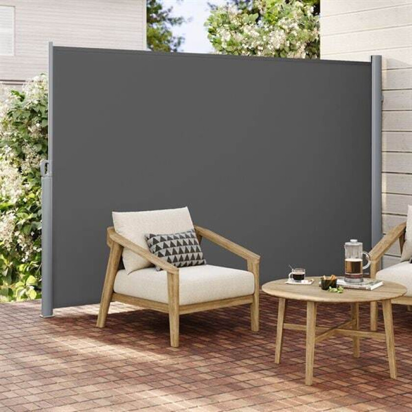 Uttrekkbar innsynsskjerm 1,6x4 m - Grå / sideskjerm / uttrekkbar markise