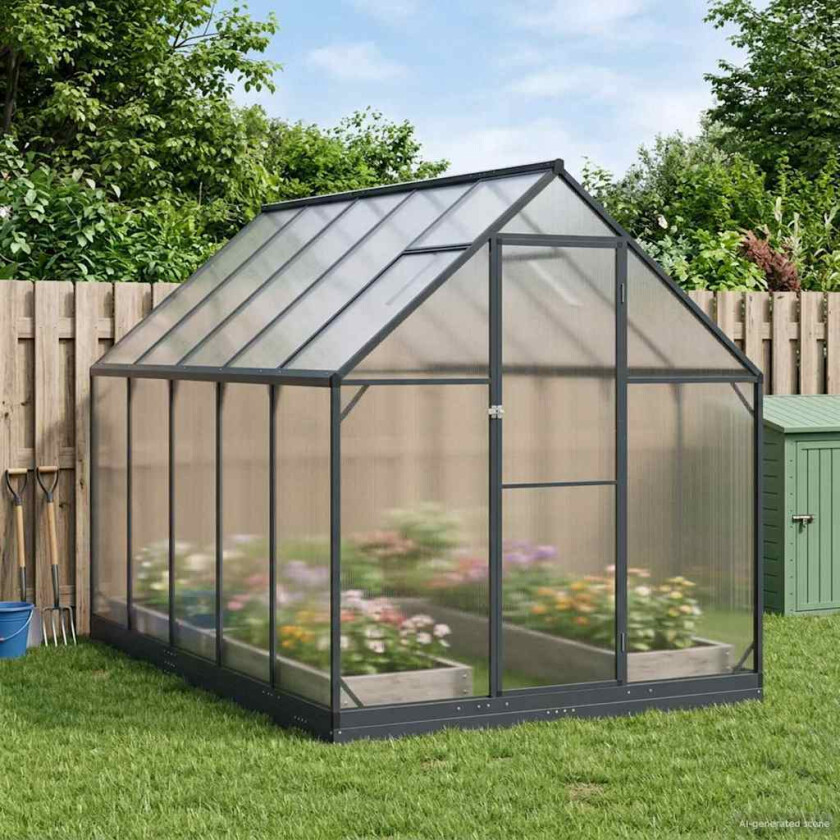 Bilde av Hage Drivhus med dør med lås Antrasitt 183,5 x 303,5 x 207 cm