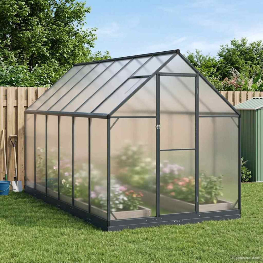 Bilde av Hage Drivhus med dør med lås Antrasitt 183,5 x 363,5 x 207 cm