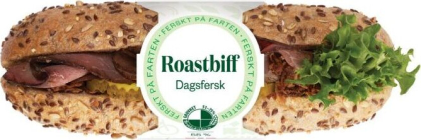 Baguette Påsmurt Grov Baguette med roastbiff, remulade, syltet agurk og sprøstekt løk, klassiker på farten.