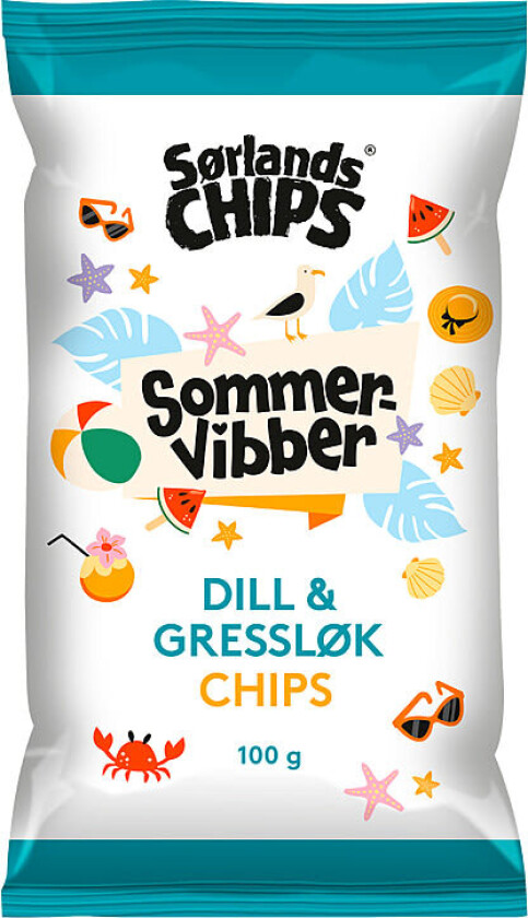 Sommervibber Dill & Gressløk, potetchips med herlig og sommerlig smak av dill og gressløk. er den originale chipsprodusenten på Sørlandet, kjent for ekstra sprø og smakfull chips.