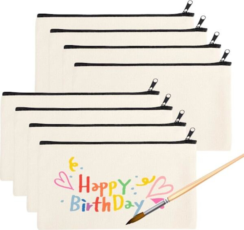 8 stk. DIY tomme stoffposer for reiser, toalettveske, malingsstoffpose, sminke