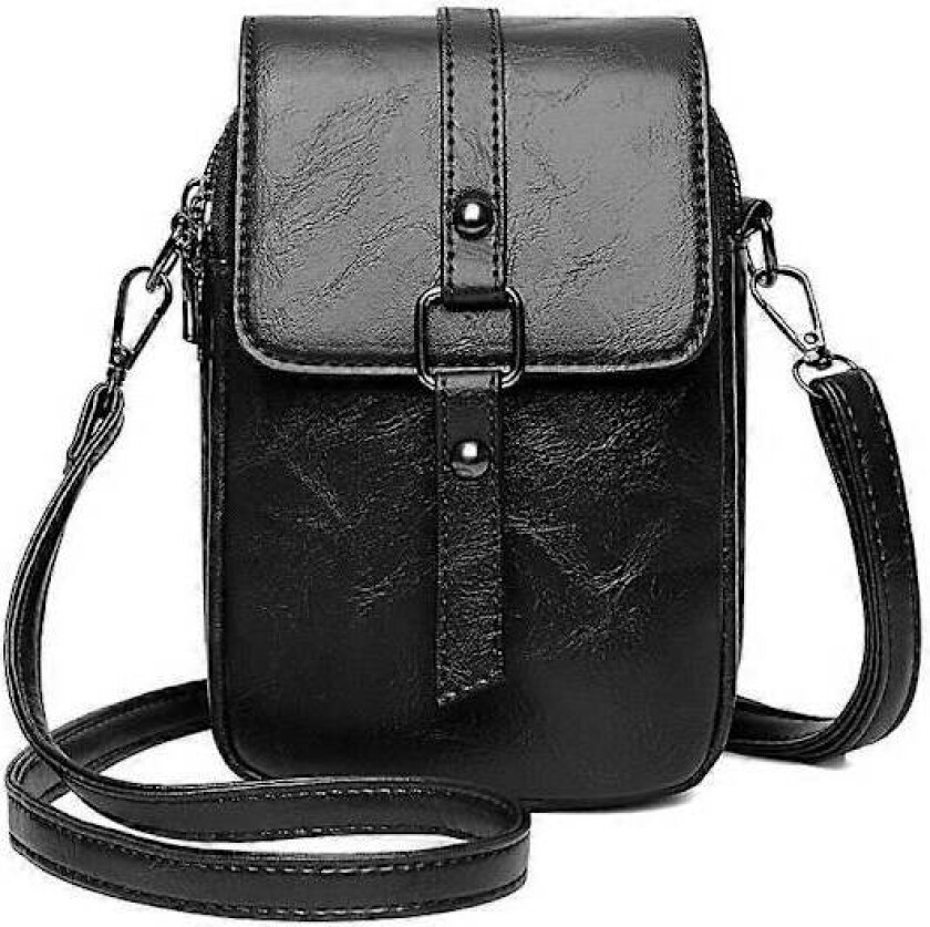 Retro Crossbody Mobiltelefonveske for kvinner (svart), Liten Crossbody Veske Skulderveske Håndveske Lommebok, 2 Hovedlommer