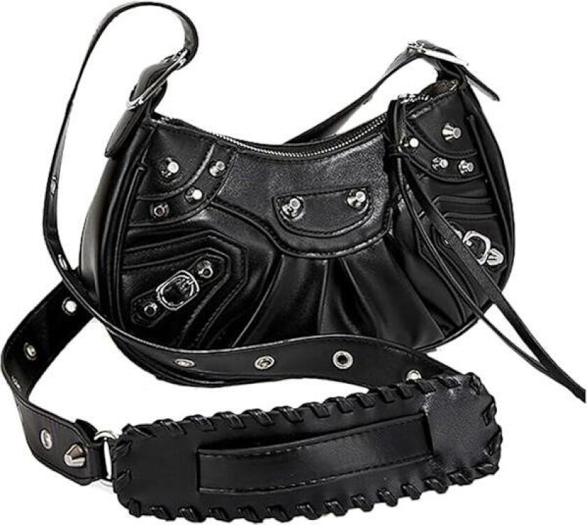 Dame skulderveske gotisk nagle tote crossbody messenger PU lær nagleveske for kvinner justerbar stropp
