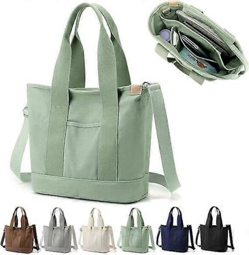 Flerlommet Tote Bag med Glidelås, Håndlaget Canvas Håndveske med Rom, Multifunksjonell Satchel Bag for Kvinner Damer Universitet Skole Arbeid Reise